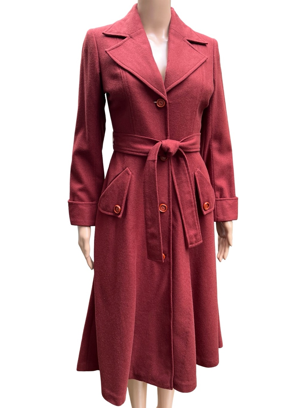 Vintage 100% Wool Burgundy Fit & Flare Coat Quilted Lining Handmade